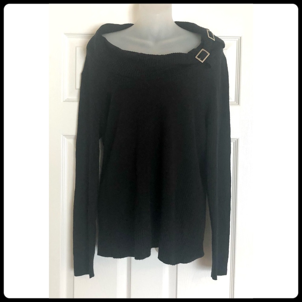 Black Cowl Neck Sweater with Buckle Detail